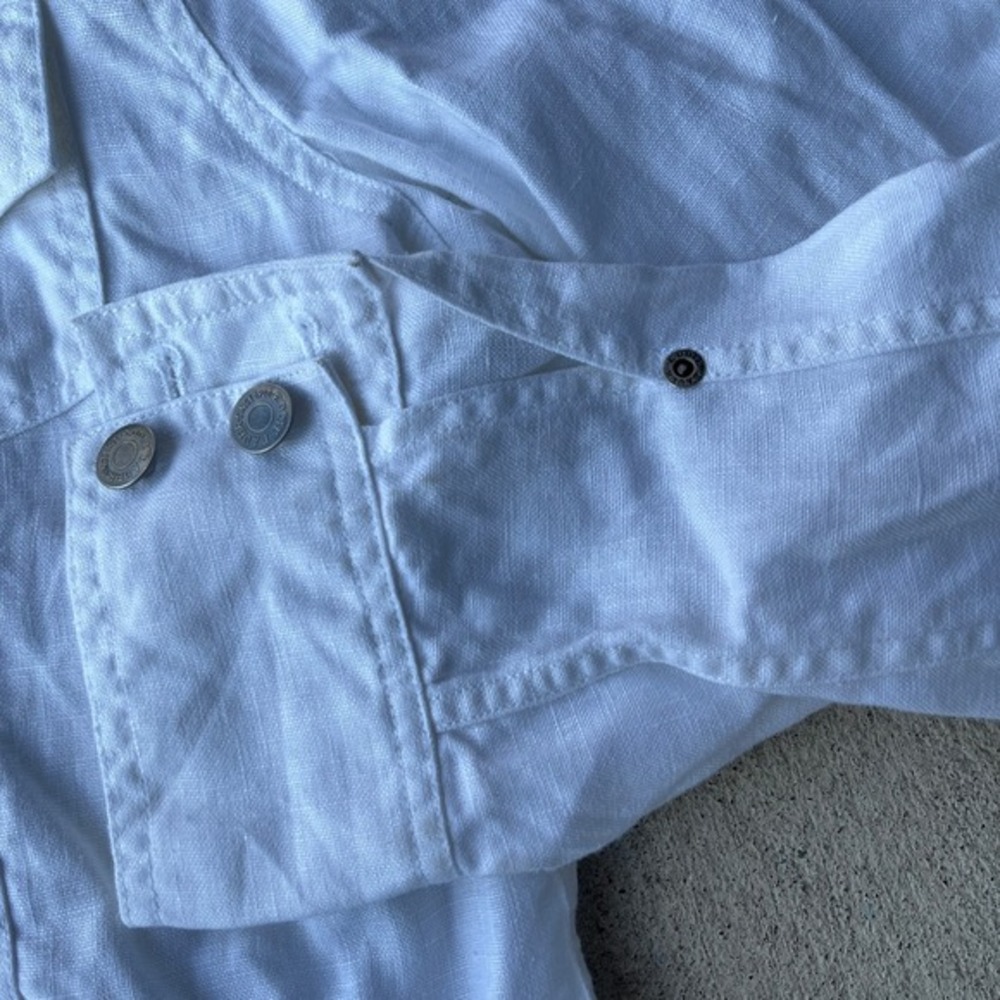 Womens Eddie Bauer Medium White Linen Utility Button Up Collared Long Sleeve - Picture 2 of 7